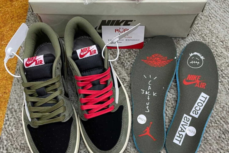 Giày Jordan 1 Low Travis Scott Black Olive Rep 1 1 xanh rêu