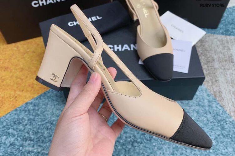 Dép Cao Gót Chanel 22S Slingbacks Beige Black Pump Siêu Cấp