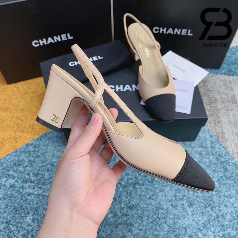 Dép Cao Gót Chanel 22S Slingbacks Beige Black Pump Siêu Cấp
