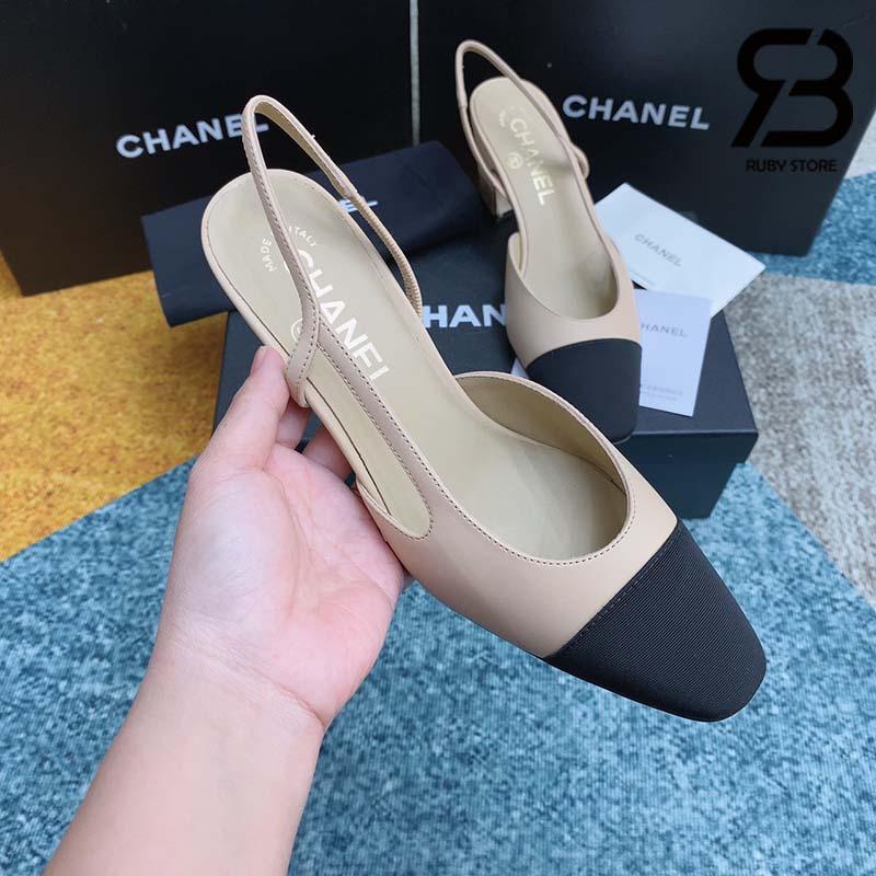 Dép Cao Gót Chanel 22S Slingbacks Beige Black Pump Siêu Cấp