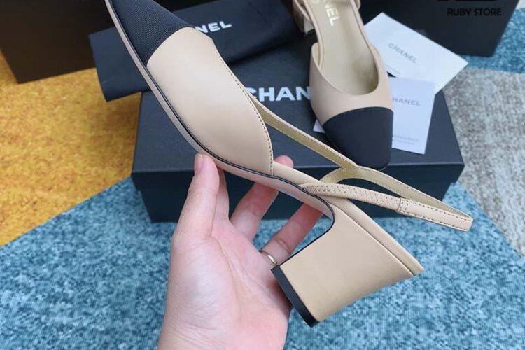 Dép Cao Gót Chanel 22S Slingbacks Beige Black Pump Siêu Cấp