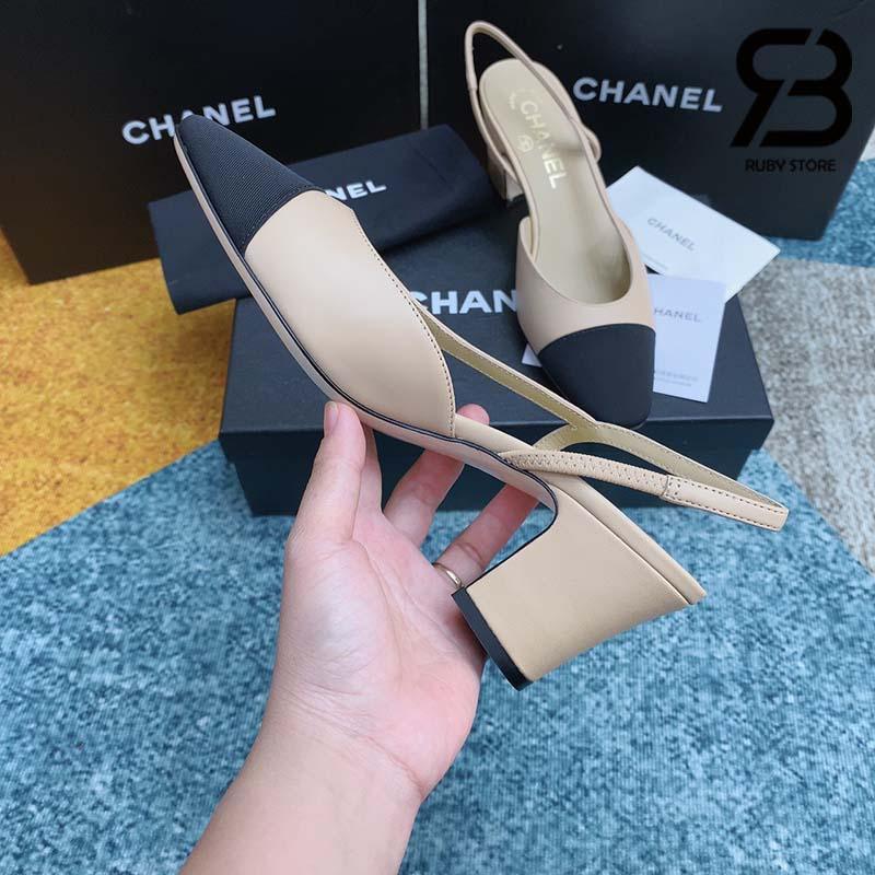 Dép Cao Gót Chanel 22S Slingbacks Beige Black Pump Siêu Cấp