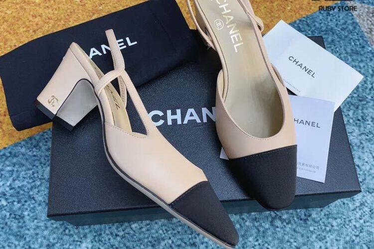 Dép Cao Gót Chanel 22S Slingbacks Beige Black Pump Siêu Cấp