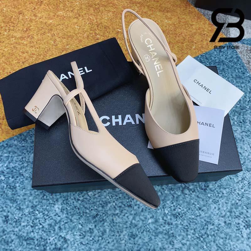 Dép Cao Gót Chanel 22S Slingbacks Beige Black Pump Siêu Cấp