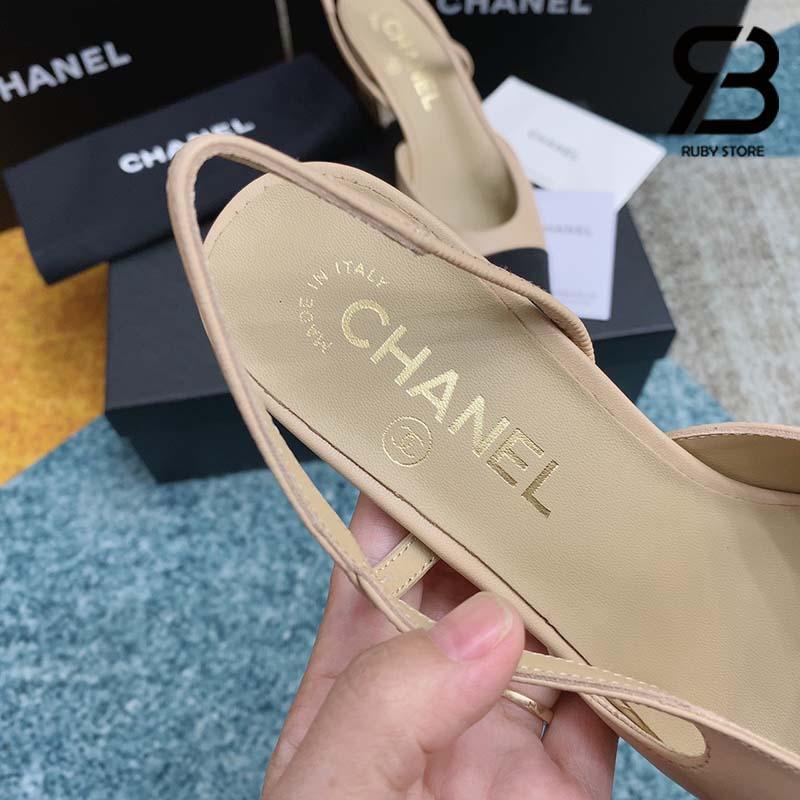 Dép Cao Gót Chanel 22S Slingbacks Beige Black Pump Siêu Cấp