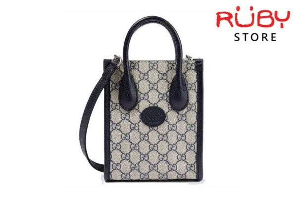 Túi Gucci GC Mini Tote Bag With Interlocking G Black Beige Siêu Cấp