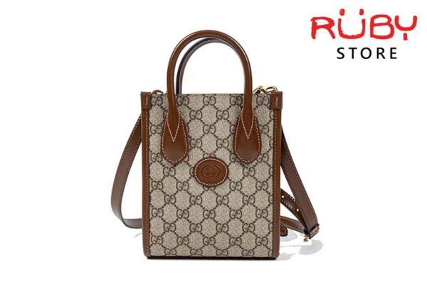 Túi Gucci Mini Tote Bag With Interlocking G GG Supreme Brown Best Quality