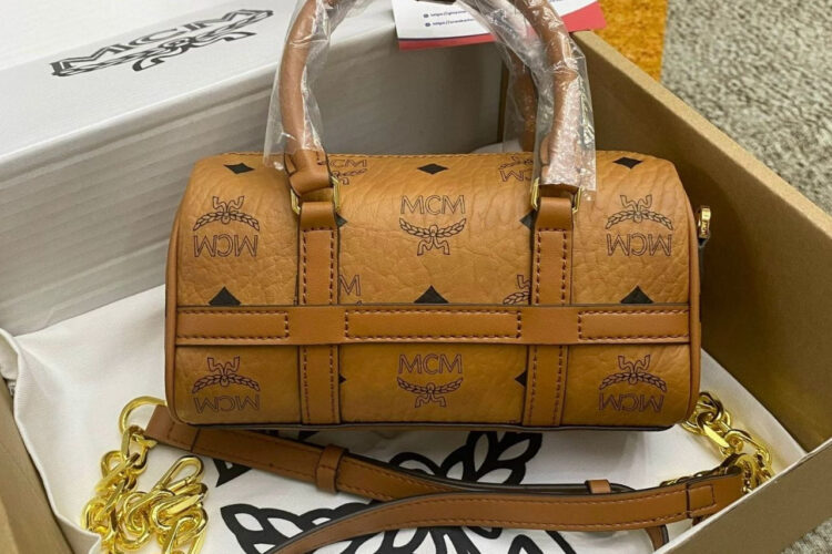 Túi Mini Aren Delmy Boston Bag In Visetos Cognac Nâu