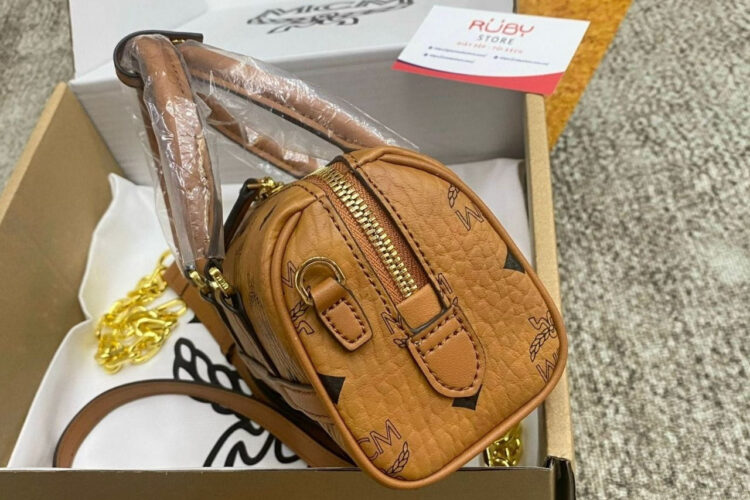 Túi Mini Aren Delmy Boston Bag In Visetos Cognac Nâu