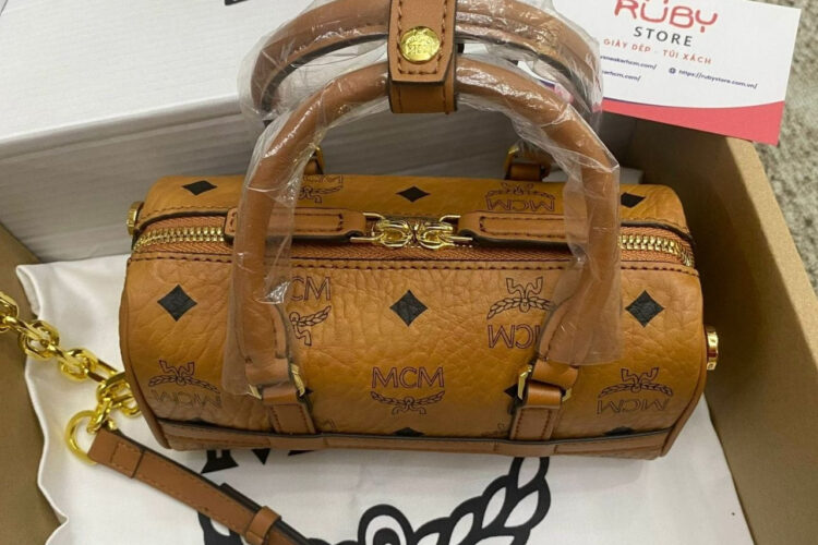 Túi Mini Aren Delmy Boston Bag In Visetos Cognac Nâu