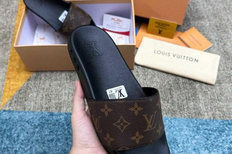 Dép LV Waterfront Mule Monogram đen Nâu