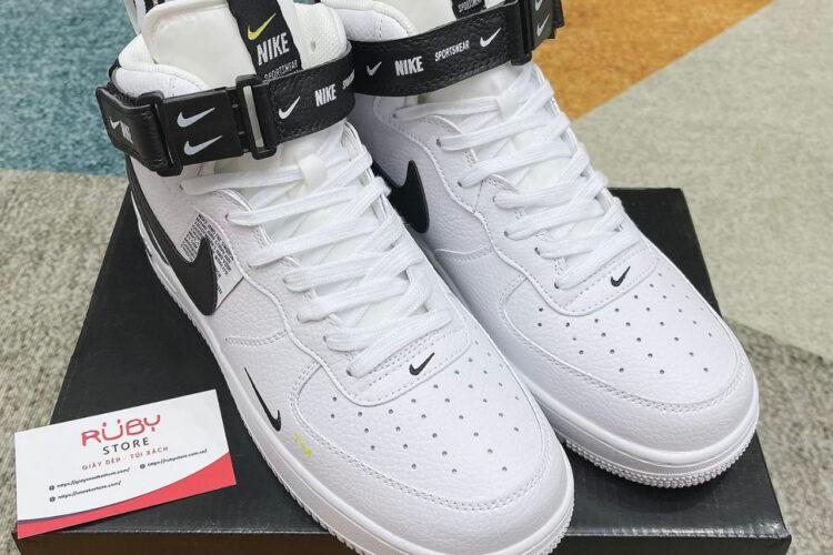 Giày Air Force 1 Mid Utility White Black Trắng đen Rep 1 1