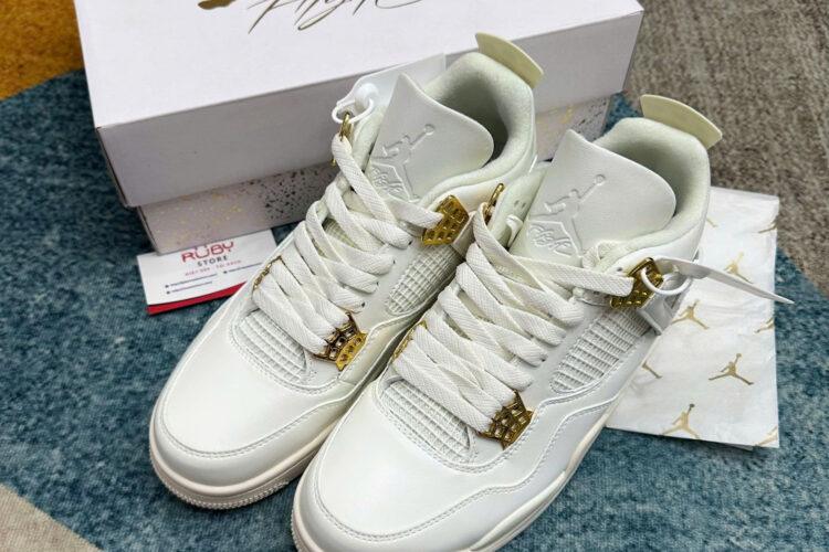 Giày Jordan 4 Retro Metallic Gold Trắng Kem