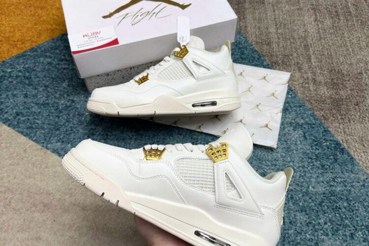 Giày Jordan 4 Retro Metallic Gold Trắng Kem