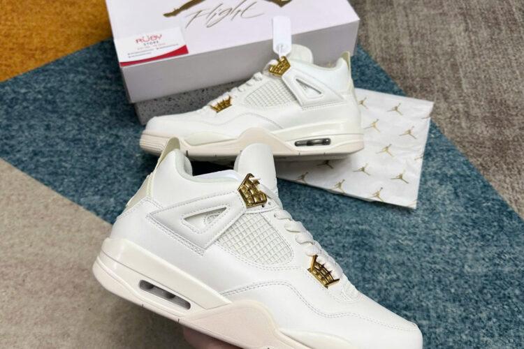 Giày Jordan 4 Retro Metallic Gold Trắng Kem