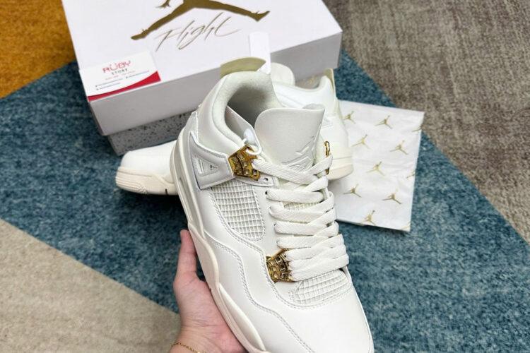 Giày Jordan 4 Retro Metallic Gold Trắng Kem