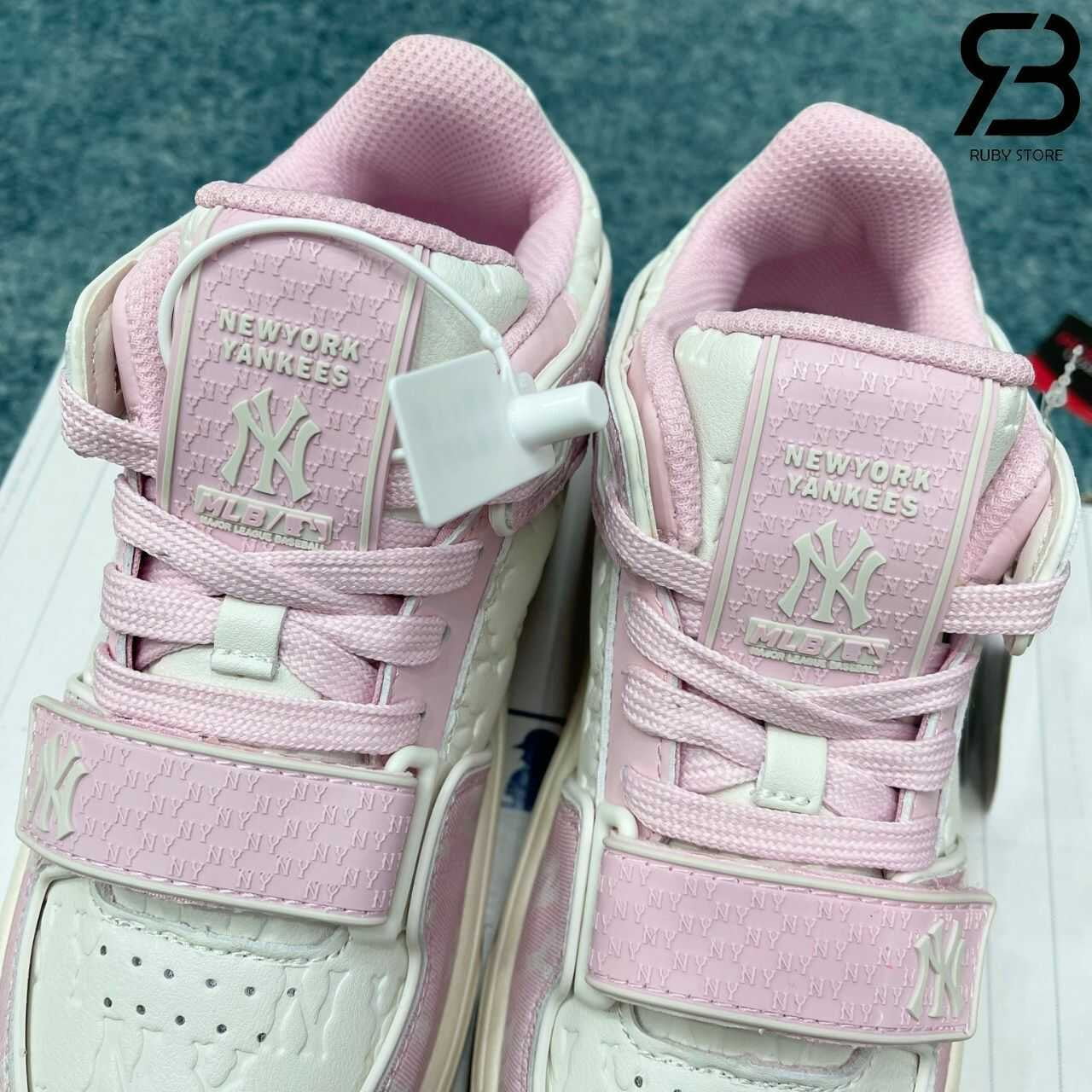Giày MLB Chunky Liner Mid Monogram NY Pink Hồng Trắng Rep 11