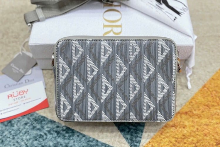 Túi Dior Zipped Pouch With Strap Gray Diamond Canvas Xám