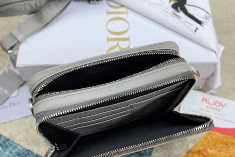 Túi Dior Zipped Pouch With Strap Gray Diamond Canvas Xám
