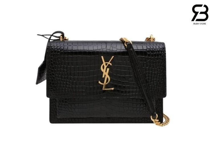 Túi YSL Medium Sunset Chain Bag Black In Crocodile GHW Best Quality