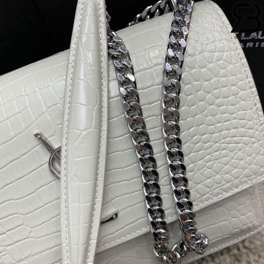 Túi YSL Medium Sunset Chain Bag White Crocodile Embossed Trắng SHW