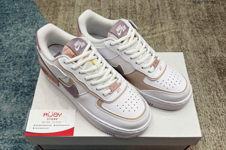 Hình ảnh thực tế đôi giày Nike AF1 Shadow màu trắng nâu Rep 1 1