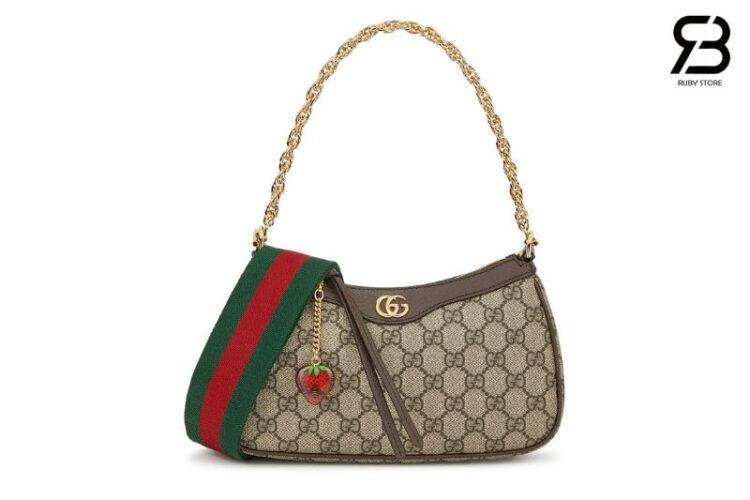 Túi Gucci Ophidia GG Small Handbag Strawberry GG Canvas Brown siêu cấp