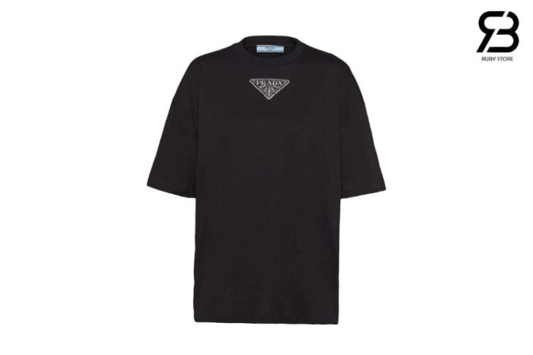 Áo Prada Logo Patch Crewneck Short Sleeve T-Shirt Black màu đen