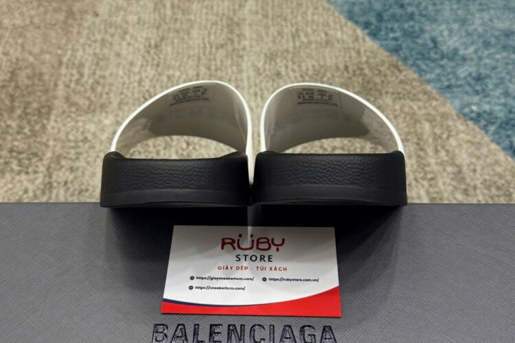 Dép Balenciaga BB Pool Slides Sandal Black White Trắng đen