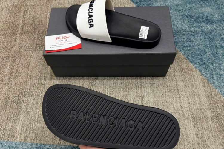 Dép Balenciaga BB Pool Slides Sandal Black White Trắng đen