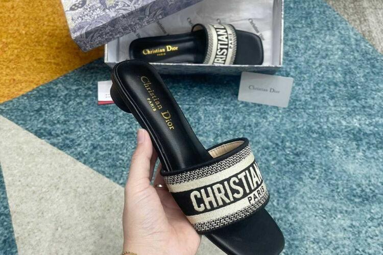 Dép Dior Dway Embroidery Black Beige Màu đen Be Like Auth