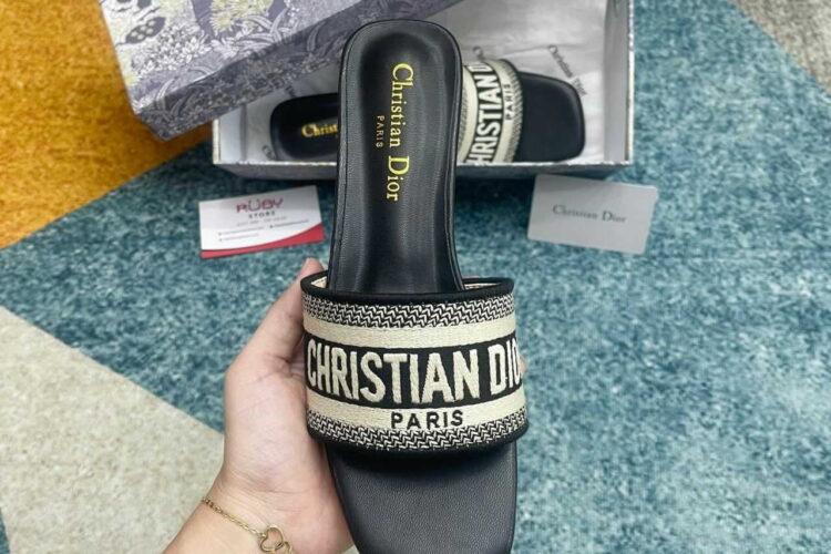 Dép Dior Dway Embroidery Black Beige Màu đen Be Like Auth