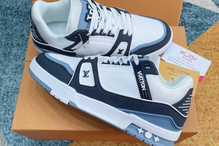 Giày Louis Vuitton LV Trainer White Navy Blue trắng xanh navy