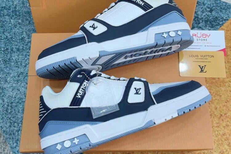 Giày Louis Vuitton LV Trainer White Navy Blue trắng xanh navy