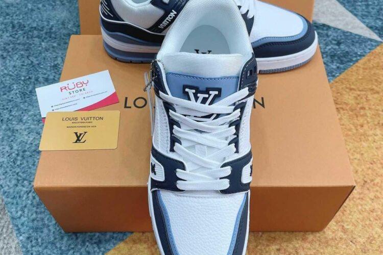 Giày Louis Vuitton LV Trainer White Navy Blue trắng xanh navy