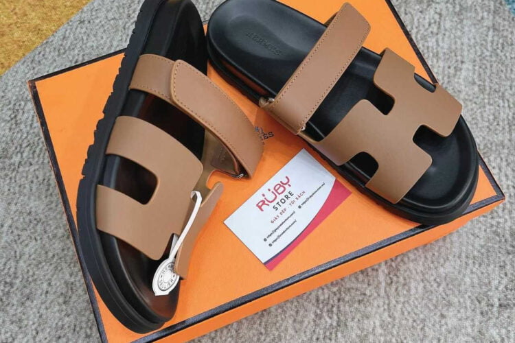 Dép Hermes Chypre Sandal Naturel Black Nâu đen Best Quality