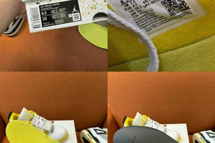 Giày Air Jordan 4 Retro Vivid Sulfur Màu Trắng Vàng Rep 1 1