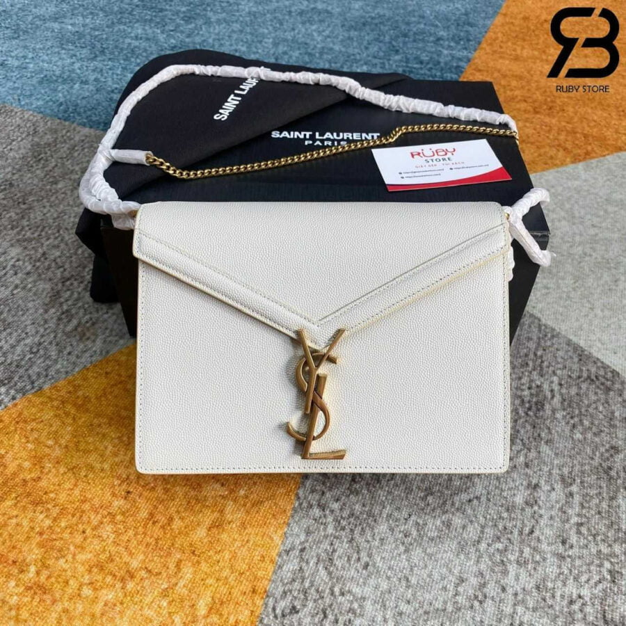 Túi YSL Cassandra Medium Chain Bag Caviar Blanc GHW