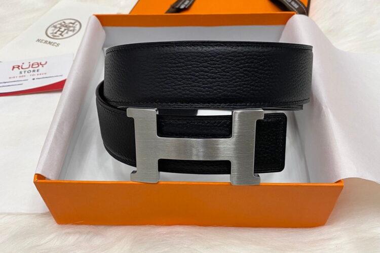 thắt lưng Hermes Belt Noir Togo Brush Platinum Buckle đen khóa bạc