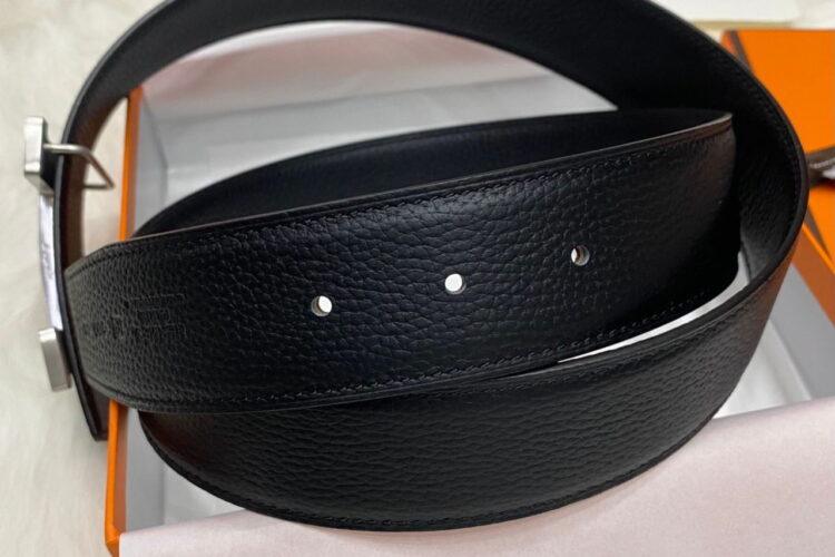 thắt lưng Hermes Belt Noir Togo Brush Platinum Buckle đen khóa bạc