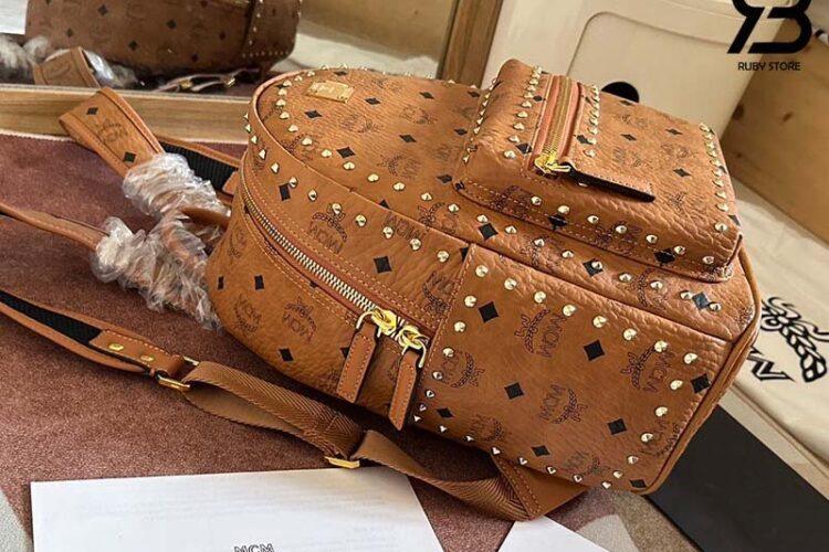 Ba Lô MCM Small Stark Backpack In Studded Outline Visetos Cognac 33CM Best Quality