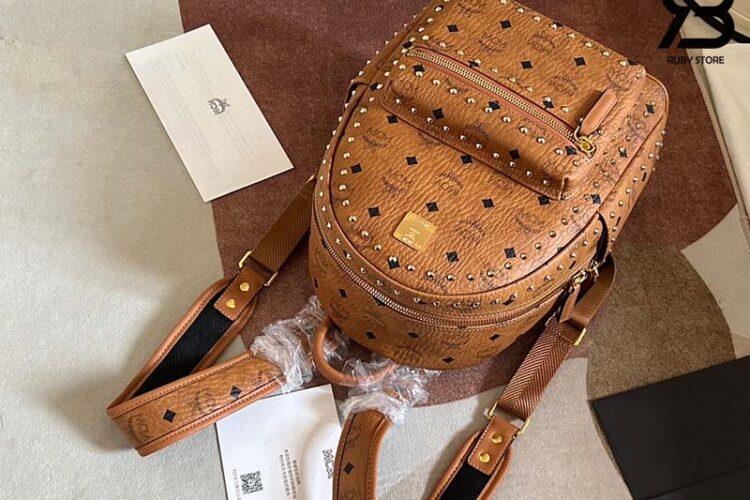 Ba Lô MCM Small Stark Backpack In Studded Outline Visetos Cognac 33CM Best Quality