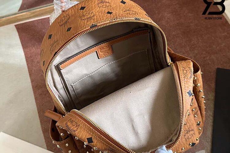 Ba Lô MCM Small Stark Backpack In Studded Outline Visetos Cognac 33CM Best Quality