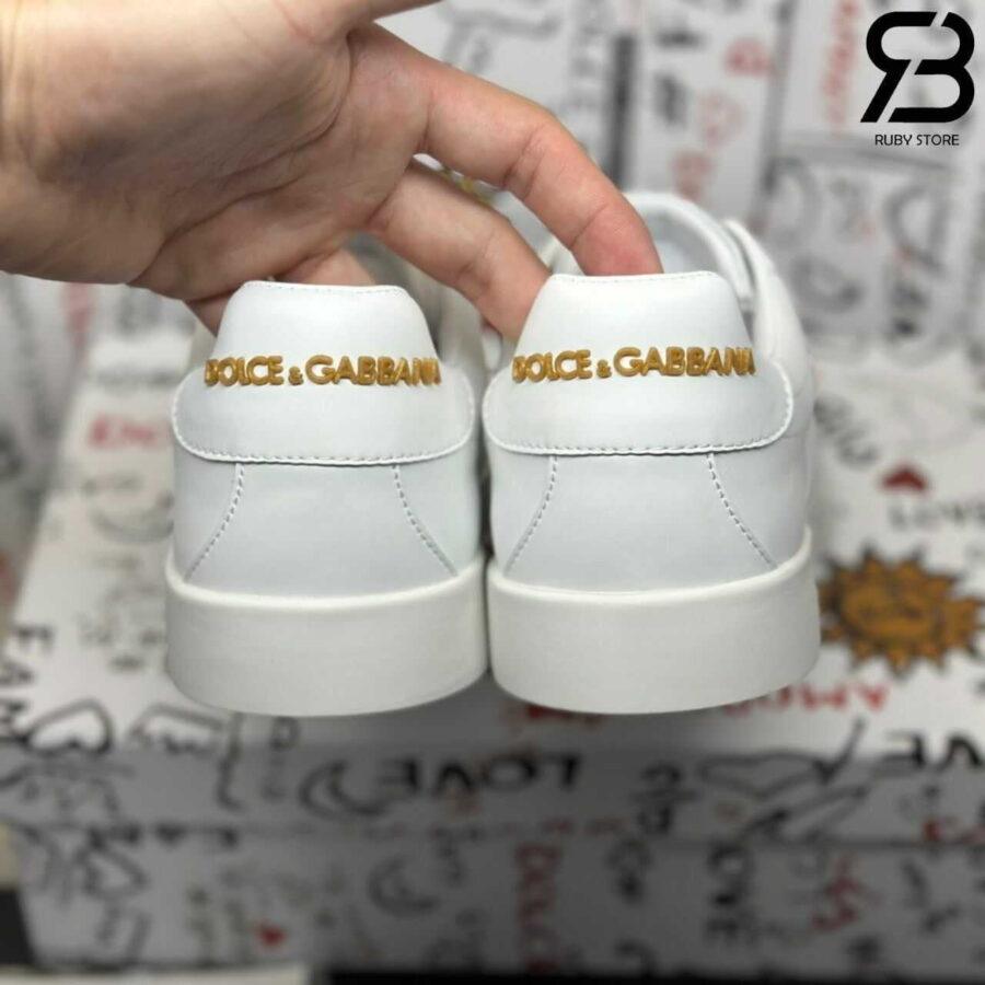 Giày Dolce & Gabbana Calfskin Portofino Branded Tag White Gold Logo
