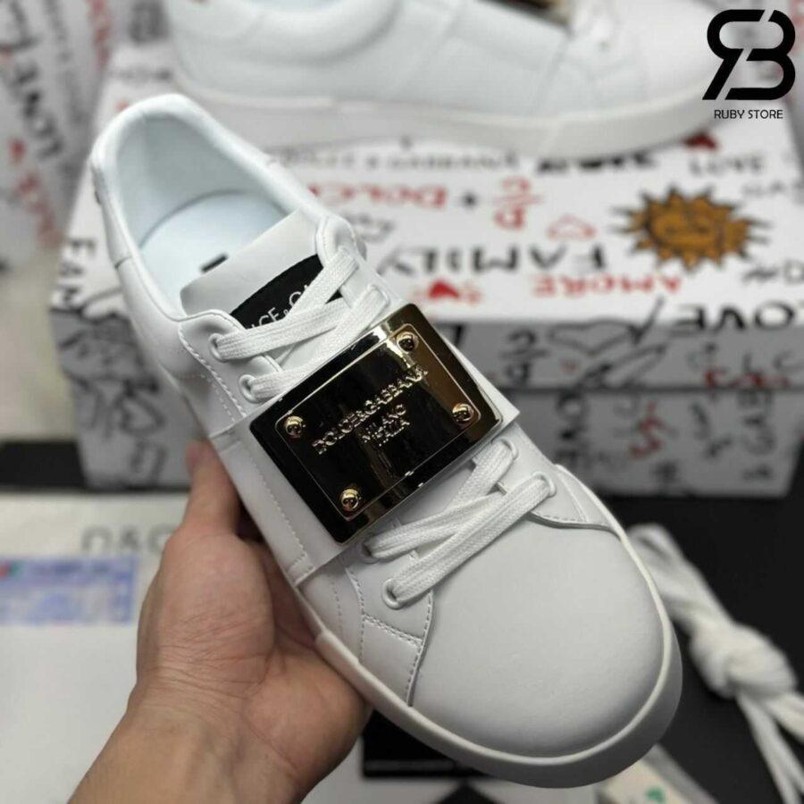 Giày Dolce & Gabbana Calfskin Portofino Branded Tag White Gold Logo