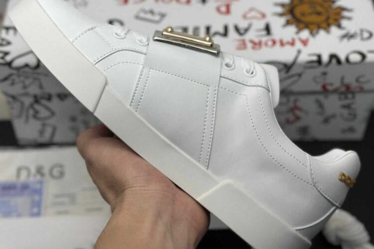Giày Dolce & Gabbana Calfskin Portofino Branded Tag White Gold Logo
