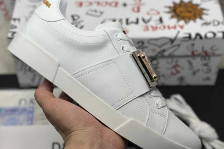 Giày Dolce & Gabbana Calfskin Portofino Branded Tag White Gold Logo