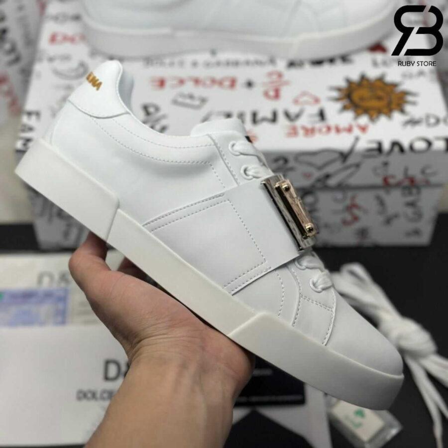 Giày Dolce & Gabbana Calfskin Portofino Branded Tag White Gold Logo