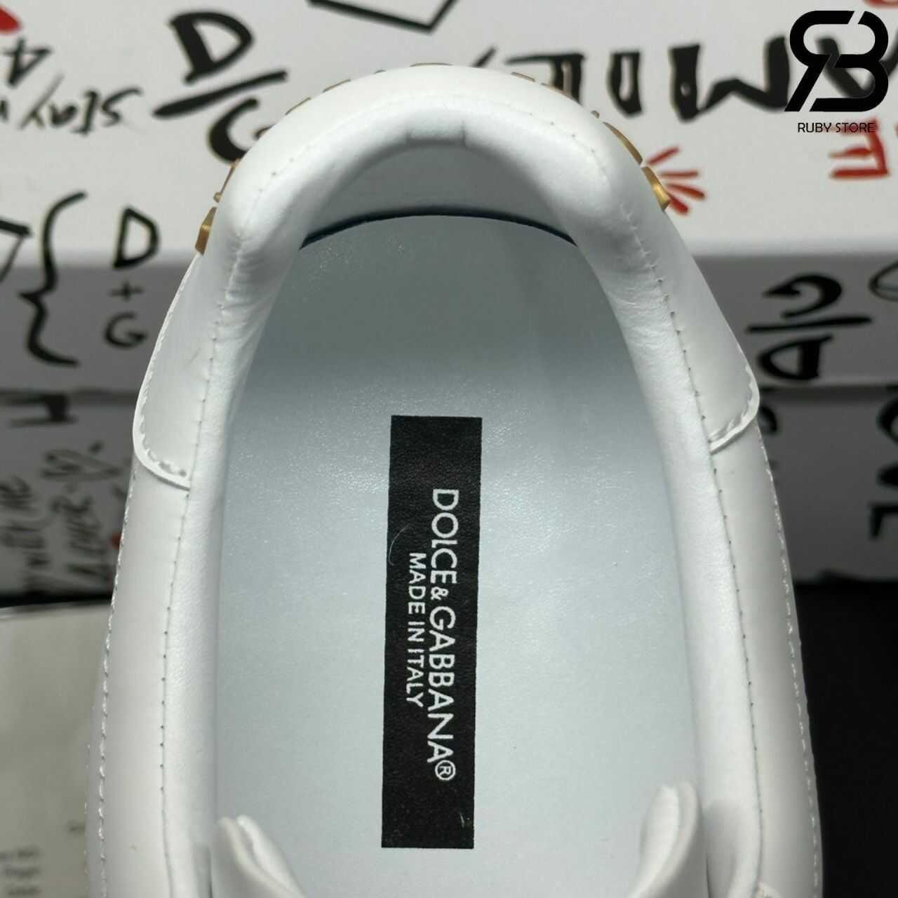 Giày Dolce & Gabbana Calfskin Portofino Branded Tag White Gold Logo