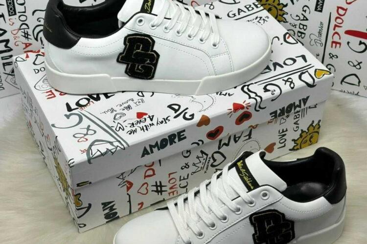 Giày Dolce & Gabbana Portofino Nappa Calfskin With Patches White Black